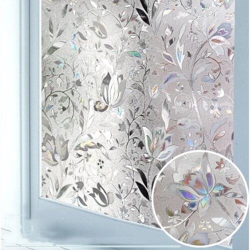 Privacy Window Films 3D Tulip Laser Effect Decorative Film Opaque Anti-UV Non-Adhesive Static Cling Glass Sticker for Home
