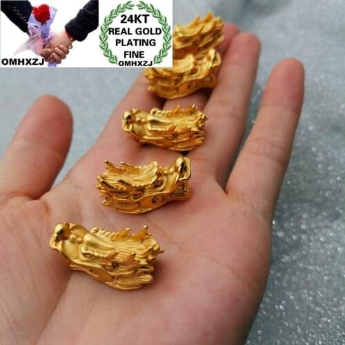 OMHXZJ Wholesale CA369 European Fashion Fine Woman Man Party Birthday Wedding Gift Dragon Head Beads DIY 24KT Gold Pendant Charm