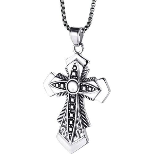 RIR Funk Hollow Out Big Cross Pendants Necklaces For Men Chain Hiphop Jewelry Stainless Steel Two Tone Gold Color Trendy