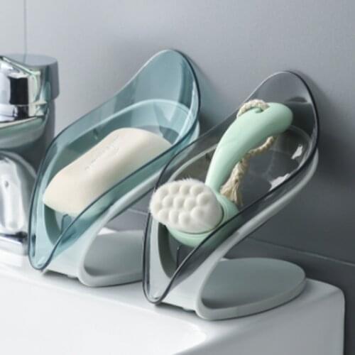 Leaf Shaped Soap Box Plastic Shower Soap Dish Nonslip Soap Box Multifunctional Drain Soap Holder For Home Bathroom Accessories