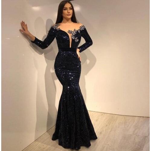Trumpet / Mermaid Scoop Floor-Length Sequin Three Quarter Black Celebrity Dresses With Beading