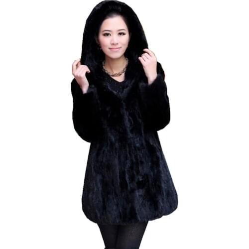 Luxury Genuine Sliced Mink Fur Coat Jacket with Hoody Winter Genuine Women Fur Outerwear Plus Size 3XL 4XL 5XL LF4321