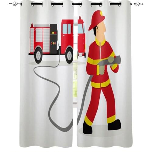 Fireman Cartoon Fire Truck Curtain for Living Room Bedroom Curtain Window Treatment Blinds Drapes Kids Room Curtains