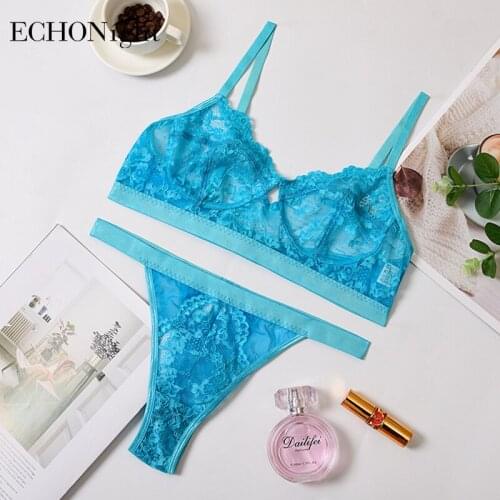 Echonight Sexy Underwear Set Women Wireless Lace Bra Set Mesh Pink Transparent 15 color Bra and Panty Set Lenceria Wholesale