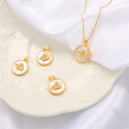 1PC Cute 18K Gold Plated Copper Cupid Angel Charm Pendant with Natural Shell For Necklace Earrings DIY Handmade Jewelry Making