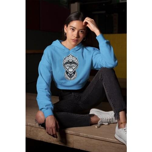 Angemiel Wear Magician Monkey Blue Short Hooded Sweatshirt