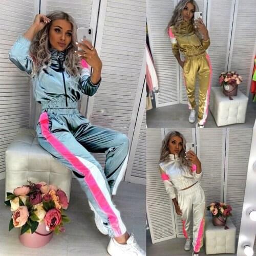 Two Piece Set Tracksuits Womens Suit Reflection Top And Pants Casual Sport Suit Autumn Loose For Sportswear Sports Suit Women