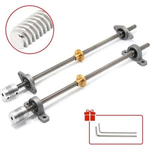 T8 Lead Screw Lead 8mm 500mm 400mm 350mm 200mm 100mm Vertical Horizontal Kit KFL08 KP08 With Nut Bearing CNC 3D Printer Parts
