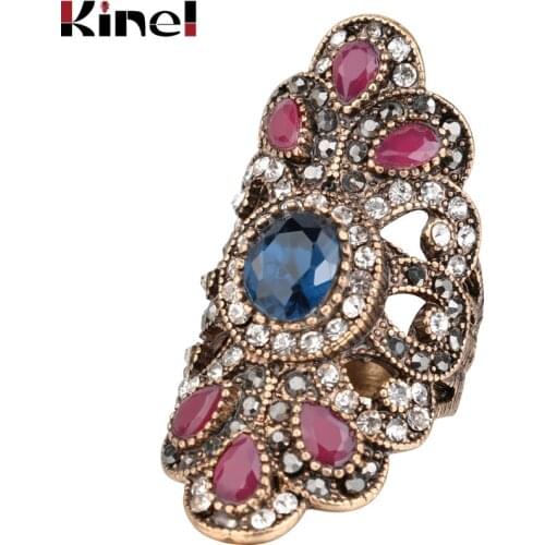 Kinel Unique Antique Gold Ring For Women Vintage Jewelry Inlaid Crystal Punk Rock Turkey Rings Fashion Clothing Accessories