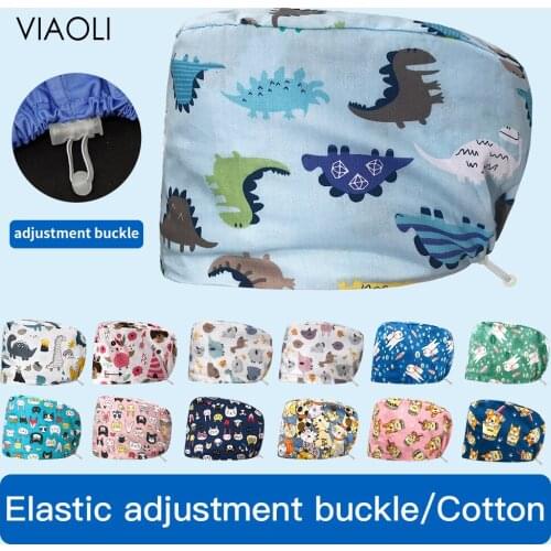 Unisex Pet Clinic Scrubs Cap 100% Cotton Animal Printing Scrub Caps Nurse Accessories Chef Lab Work Hospital Surgical Doctor Hat