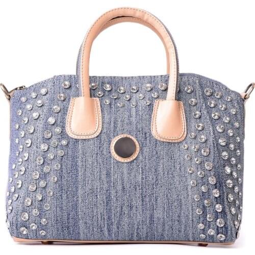 Vintage Fashion Women Diamonds Beading Denim Jeans Female Top Handle HandBags Totes bolsas de mujer de lujo marcas