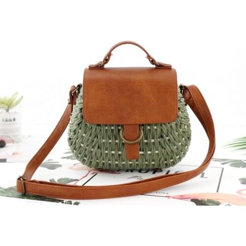 Ladies Travel Bali Bag Shoulder Messenger Bag Retro Wicker Woven Rattan Saddle Handbag Leisure Summer Beach Turf Wallet