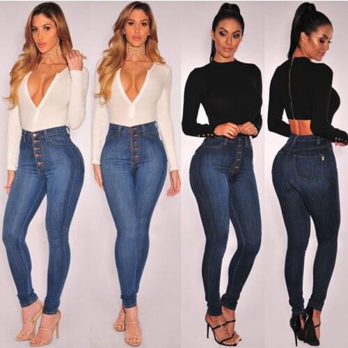 Women Jeans Stretch High Waist Denim Skinny Slim Fit Trousers Fashion Casual Daily Skinny Button Up High Street Pencil Bottoms