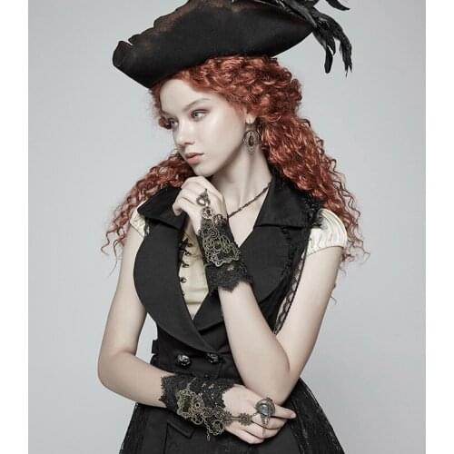 PUNK RAVE Womens Steampunk Gear Gloves Punk Retro Adjustment Buckle Personaity Evening Dinner Lace Gloves