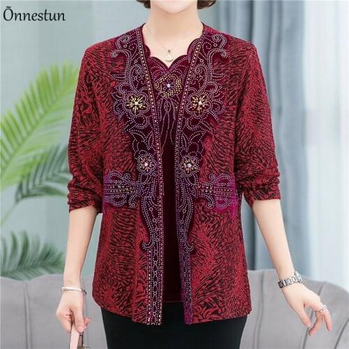 Two Pieces Sets Sweater Women Autumn Long Sleeve Mother Sweater Pullover Pull Femme Plus Size Print Mother Sweater For Women