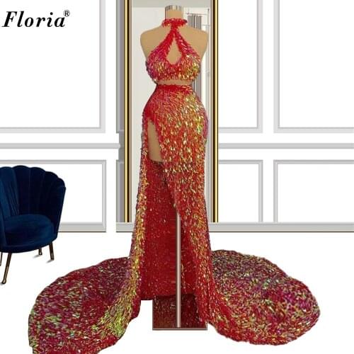 Two Pieces Sequins Cocktail Dresses For Women Mermaid Sexy Prom Party Dresses Evening Wear Vestidos De Graduación Birthday Gowns