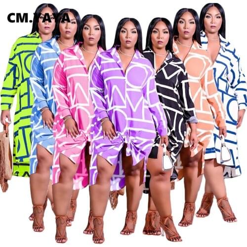 CM.YAYA Autumn Winter Women Dress Print Full Sleeve Turn-down Collar Loose Straight Midi Dresses Casual Fashion Vestidos 2021