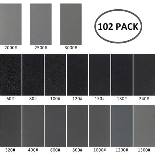 102Pc Wet Dry Sandpaper 60 To 3000 Grit Assortment Abrasive Paper Sheets For Automotive Sanding Wood Furniture Finishing