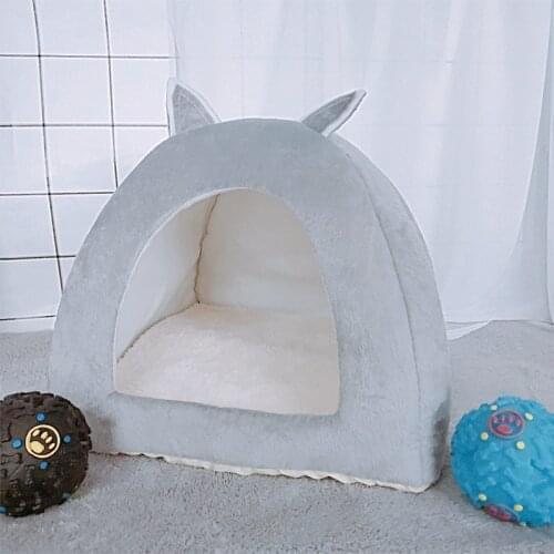 2-in-1 Foldable Cat Bed Kitten Cage Nest Indoor Puppy Cave House With Removable Mat Dog Kennel Doggie Sleeping Bag Washable