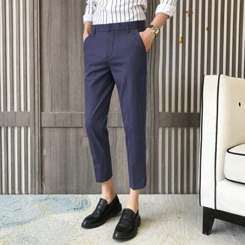 2021 New style Men spring Leisure pure cotton Business suit trousers/Male slim fit tight Pencil pants Black light gray dark gray
