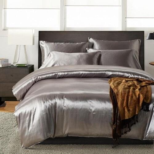 40 Grey Satin Silk Bedding Set Queen King Size Printing Pillowcase Duvet Cover Sets Summer Cool Bedroom Sleeping Bedline