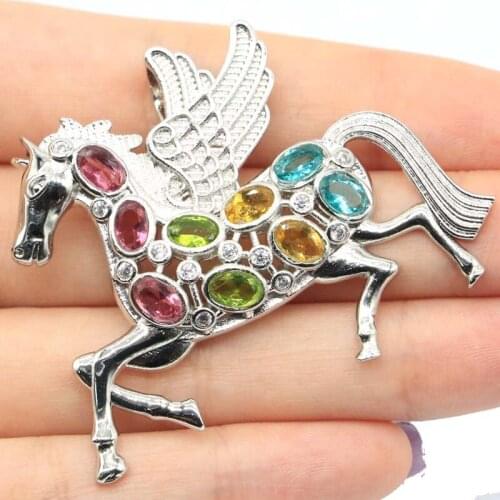 56x45mm Multi Color Pegasus Created Peridot Citrine Tourmaline Aquamarine CZ Birthday Gift Silver Pendant Daily Wear Wholesale