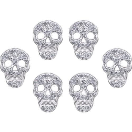 6pcs/lot Assorted Iron-on or Sew-on Embroidered Patch Motif Applique Set Skull Crystal Rhinestone Patches Halloween Decorations