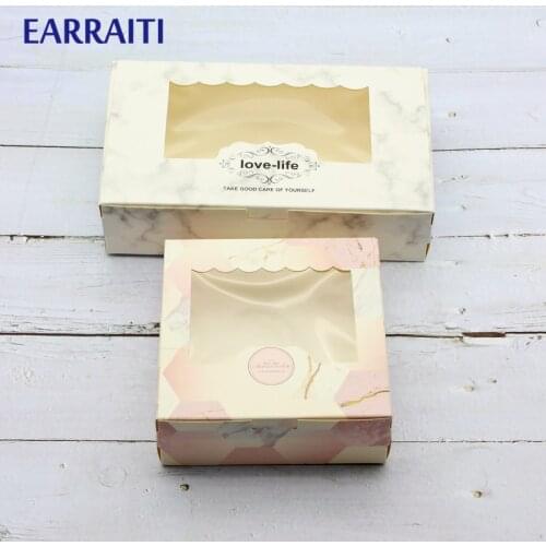 70PCS Gift Paper Boxes Clear Window Wedding Candy Box Gifts Bags Packaging White Pink Marble Stone Chocolate Cookies Cupcake