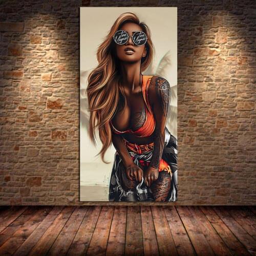 Abstract Cool Sexy Girl Tattoo Canvas Painting Wear Glasses Sex Women Posters and Prints Wall Art for Living Room Home Decor