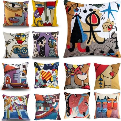 Cushions Covers Abstract Cushion Case Picasso Decor Linen Cotton Throw Pillows Covers For Sofa Car Embroidery Pillowcase 45x45cm
