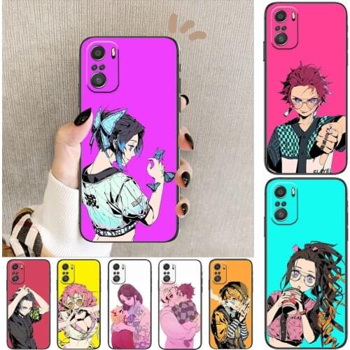Demon Slayer Original hand-painted cartoon Phone Case For XiaoMi Redmi Note 10 9 9s 8 7 6 5 A Pro s T Black Cover Silicone Back