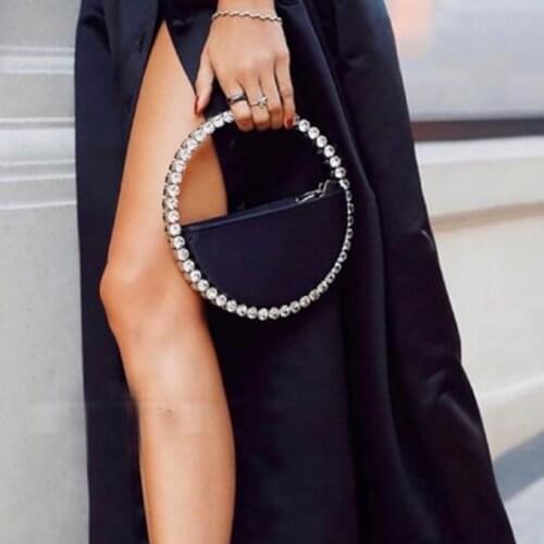 Colour Diamond Circular Evening Bag Women 2020 New Round Handle Rhinestone Dinner Clutch Purse Ladies Half Moon Handbag Fashion