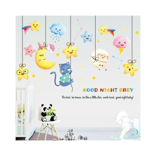 Childrens Wallpaper Wall Stickers Girl Wall Decor Bedroom Wall Stickers Baby Princess Room Cartoon Star Cat Sticker On The Wall