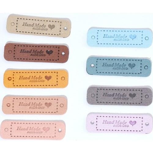 20Pcs Hand Made With Love Labels Tags For Clothes Handmade PU Leather Labels DIY Hats Bags Sewing Tags Garment Accessories