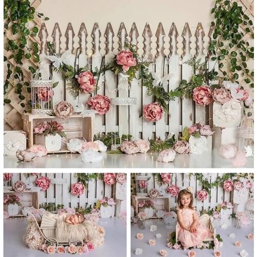 Garden Flower Kids Photography Background 1st Birthday Cake Samsh Plants Baby Shower Portrait Child Backdrop Photo Studio Props