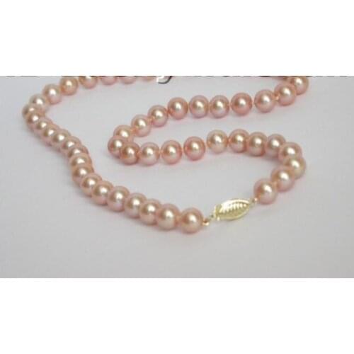 Hot sale new Style >>>>>AAAA 7mm GENUINE AKOYA PINK SEA WATER PEARL NECKLACE 14KGP j5534