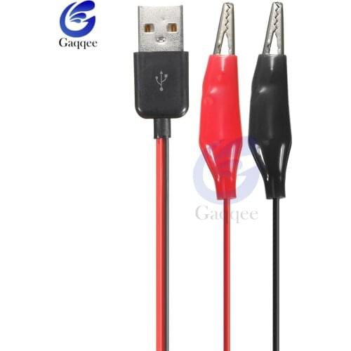 Alligator Test Clips Clamp to USB Male Connector Power Supply Adapter Wire 60cm