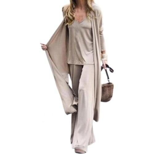 3 Piece Set Pants Women Outfit Elegant Solid Color V Neck Cardigan Long Sleeve Coat Casual Autumn Pants Suits Office
