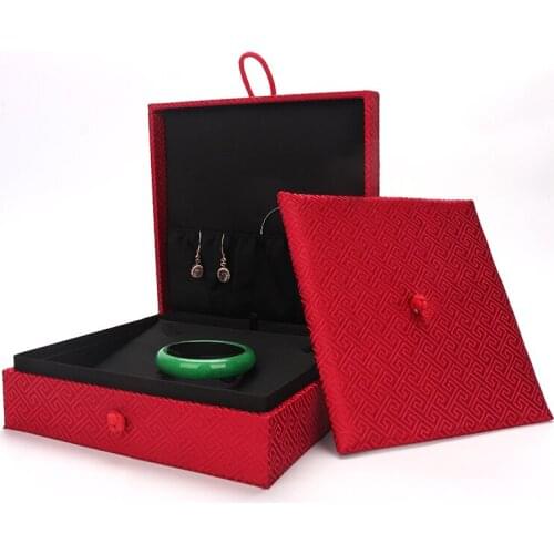 Creative Red Engagement Ring Pendent Jewelry Set Packaging Gift Box Brocade Button For Women Jewellery Display Showcase Portable