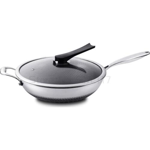 Cooking wok cookware Non-stick frying pan 304 double-sided stainless steel frying pan fried vegetable cooker without lampblack