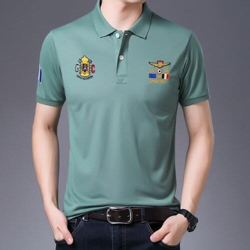 Summer Mens Mercerized Cotton Short-sleeved T-shirt Mens Trend Ice Silky Material Half-sleeved Embroidery Led Paul Polo Shirt