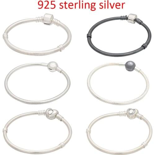 Lomeo 100% silver original logo Moments Snake Chain Bracelet DIY barrel simple fashion love European female jewelry