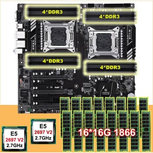 HUANANZHI X79-16D Motherboard CPU RAM Combo Dual CPU Intel Xeon E5 2697 V2 2.7GHz 10 Cores Big Brand RAM 256G(16*16G) 1866 RECC