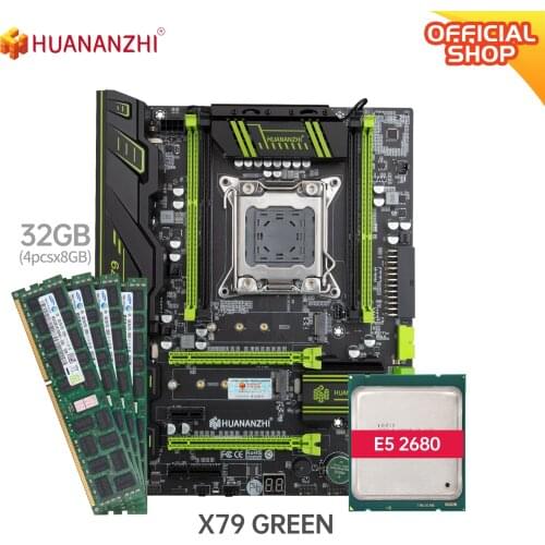 HUANANZHI X79 GREEN X79 motherboard with Intel XEON E5 2680 with 4*8G DDR3 RECC memory combo kit set ATX SATA USB3.0 PCI-E NVME