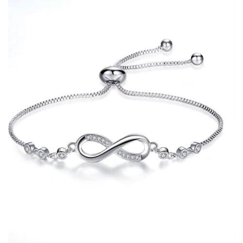 2018 New Genuine 925 Sterling Silver Luxury Number Eight Clear Cubic Zircon Crystal Bracelet Jewelry