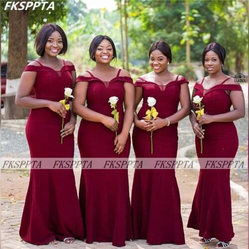 Wholesale Burgundy African Bridesmaid Mermaid Dresses Off The Shoulder Corset Long Formal Wedding Party Gowns For Maids Of Honor