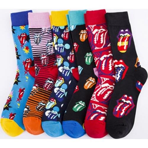 Autumn Mens Casual Cotton Socks Sweat Absorption Deodorization Girl’s Fashion Creative Big Tongue Series носки женские kawaii