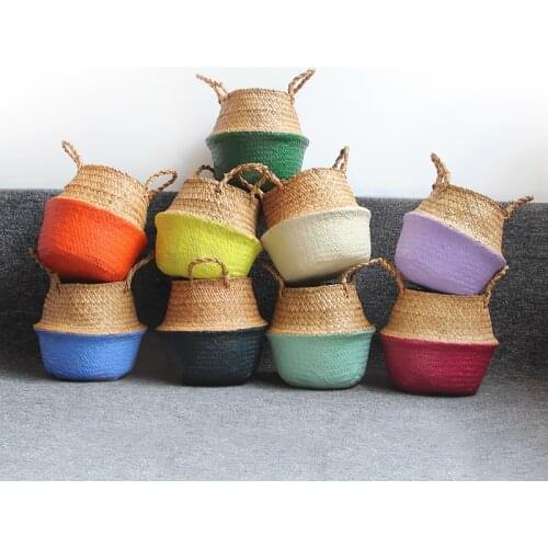 Boho Home Decor Storage Basket Straw Basket Seagrass Belly Wicker Basket Storage Bag Garden Flower Gift Basket Toy Organizer