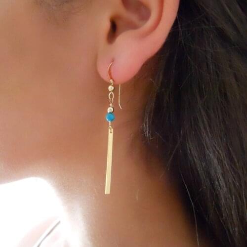 Simple Bohemia Holiday Earrings Metal Bar Pendant Earring Green Nature Stone Beads Drop Earrings Jewelry