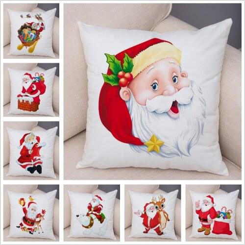 Merry Christmas Pillowcase Cushion Cover for Sofa Home Car Decor Cute Cartoon Santa Claus Super Soft Short Plush Pillow Case
